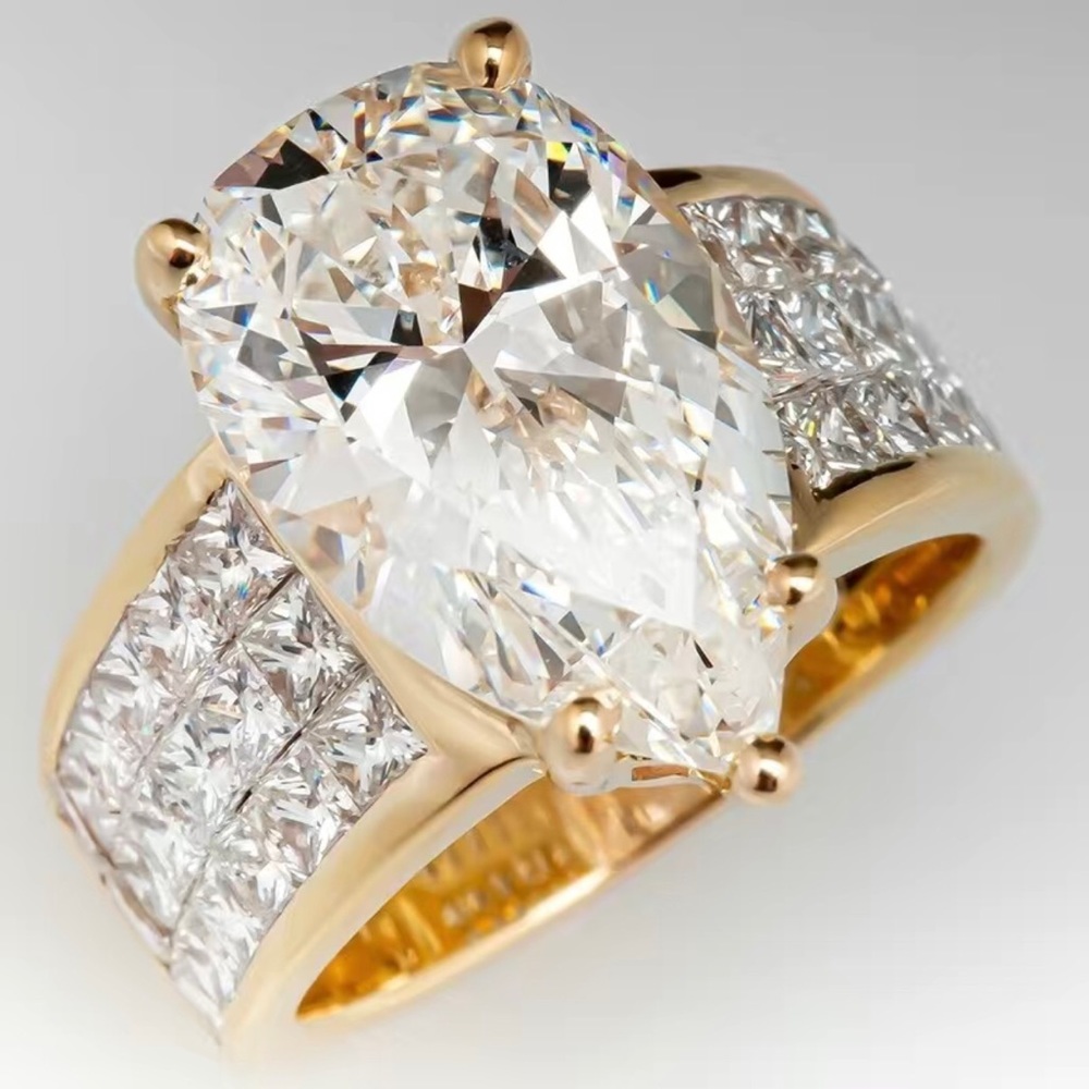 Women’s teardrop cubic zirconia 18kt gold vermeil square cut cocktail ring 8 NIB